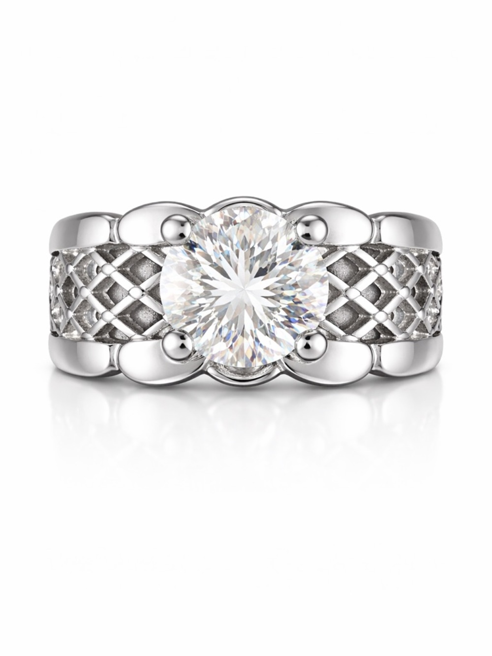 SETA 925 Sterling Silver Basket Weave CZ Ring Size 8 - Picture 8 of 8